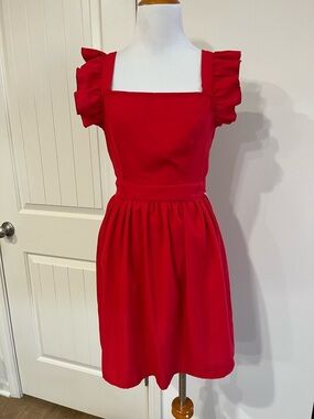 Red Ruffle Sleeve Mini Dress - Women's Square Neck